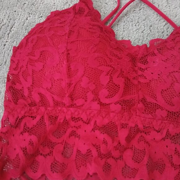 Lingerie Set Bralette Bra Boy Short Panty Medium Maroon Lace Sleepwear Nightwear - Picture 4 of 10